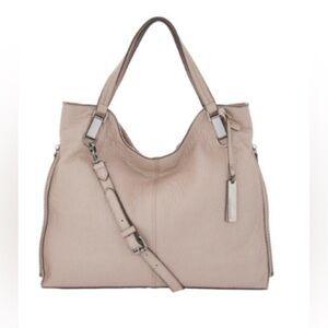 VINCE CAMUTO PEBBLED LEATHER LIGHT BROWN CROSSBODY TOTE
